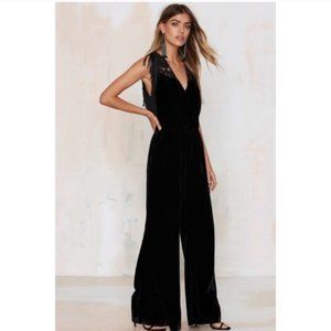 REVOLVE Black Velvet Jumpsuit w/ Fringe